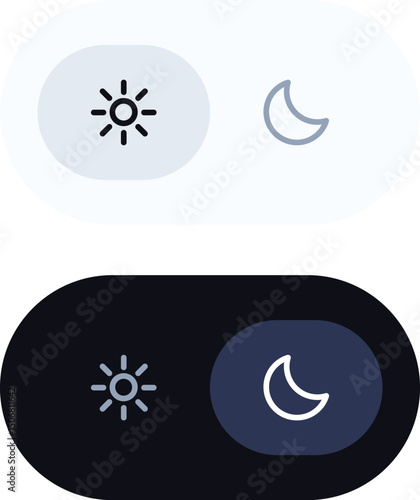 Modern Light and Dark Mode Toggle Switch Icon for Day and Night Theme Switching UI UX Design. Toggle Buttons Slide On and Off