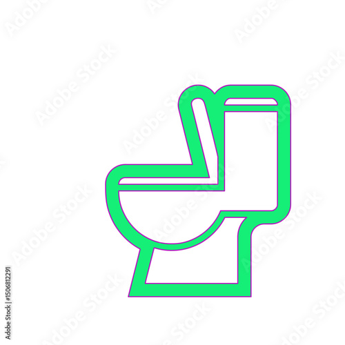 A Vibrant Green and Purple Outline Icon Depicting a Modern Toilet Design for Bathroom Essentials