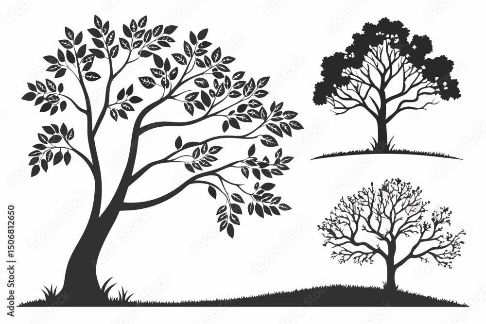 Fototapeta premium Stylish Tree Silhouettes – Editable Vector Illustration Pack