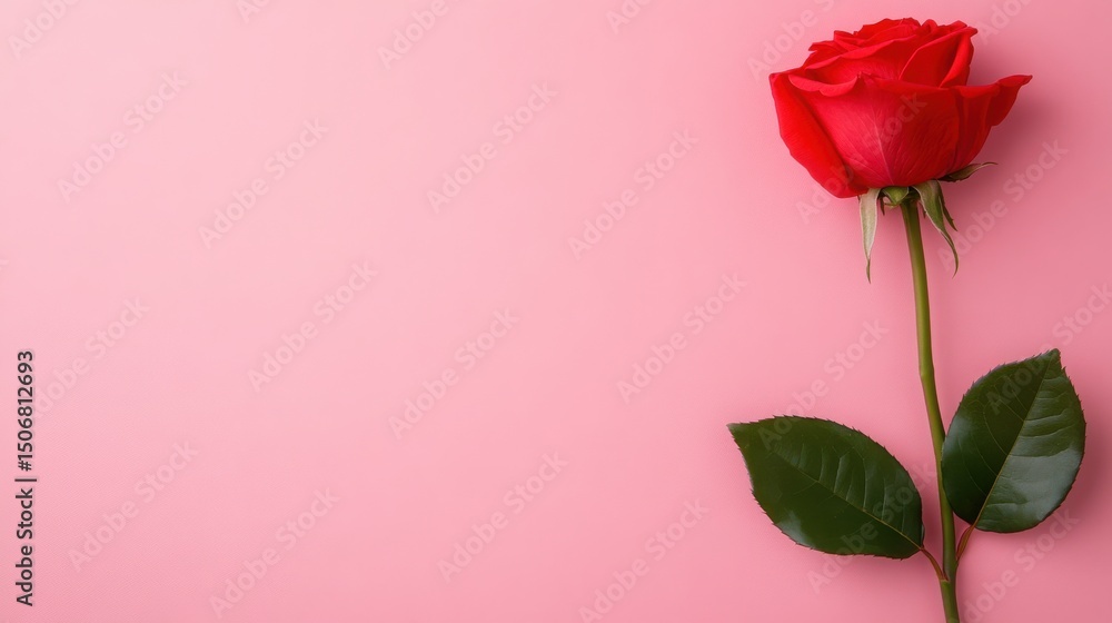 Fototapeta premium Elegant Red Rose on Soft Pink Background for Romantic Themes