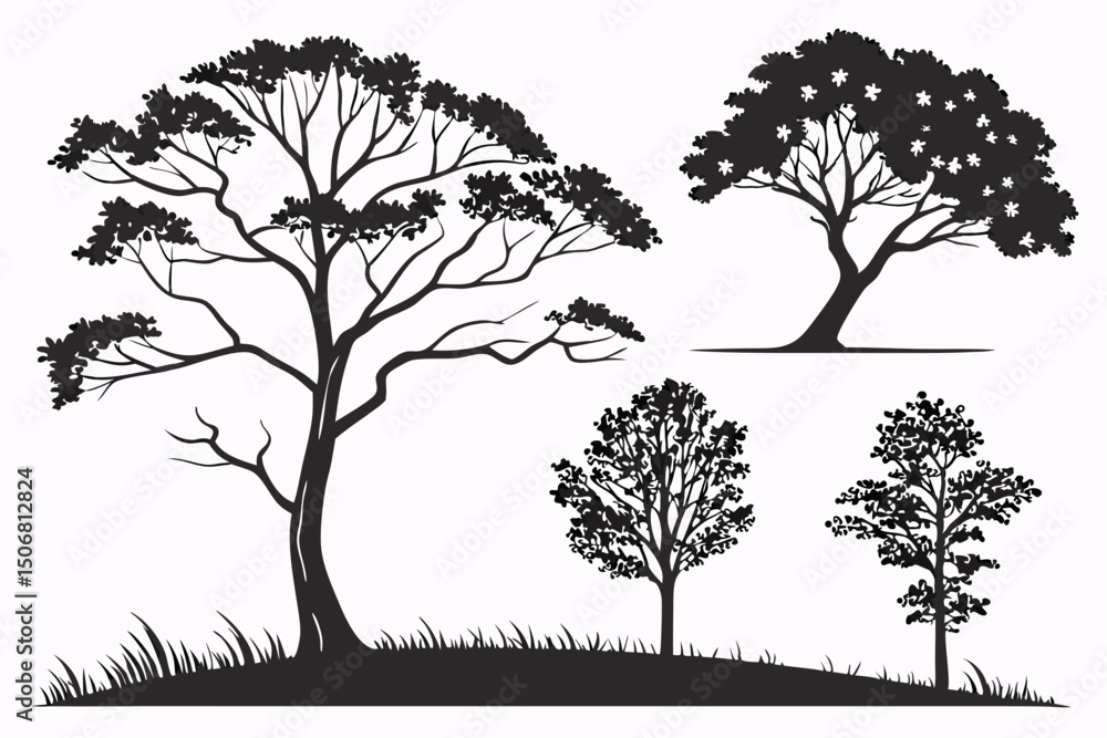 Obraz premium Contemporary Tree Vector Silhouettes – Fully Editable Design Set