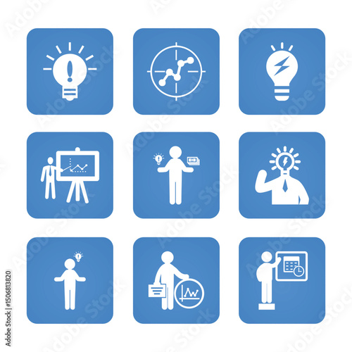 Presentation icon set. Solid icon collection vector illustration.