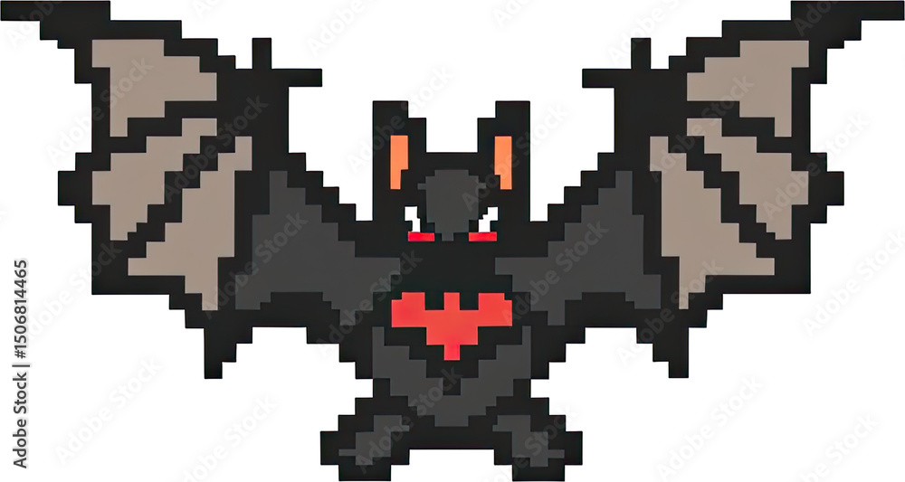 Pixel art representation of a bat. Pixel art representation of a bat.