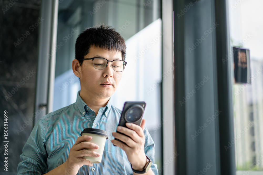 asian businessman using smart phone in office asian businessman using smart phone in office