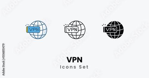 VPN Icons thin line and glyph vector icon stock illustration