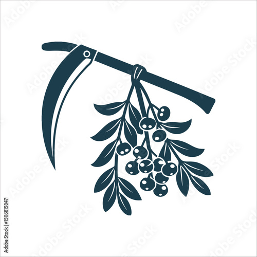 Mistletoe Harvest: Sickle and Berries Vector