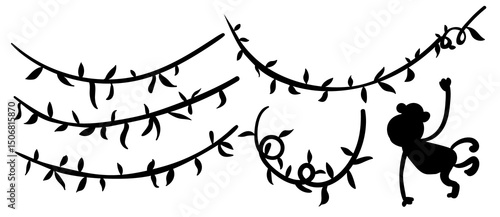 Photography silhouette rendering of vines and one monkey isolated