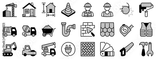 Icons in two tones about construction