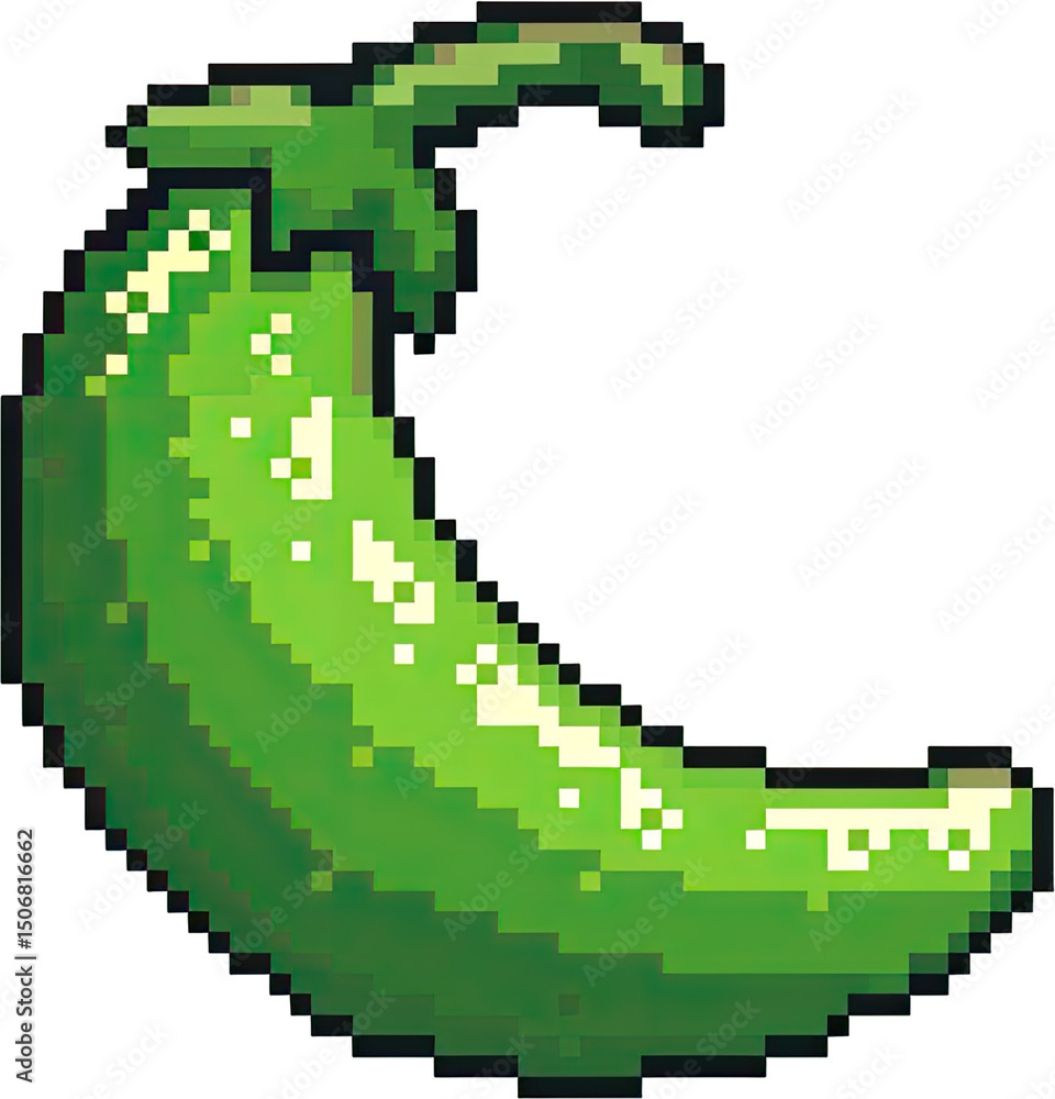 Obraz premium Pixelated green chili pepper illustration.