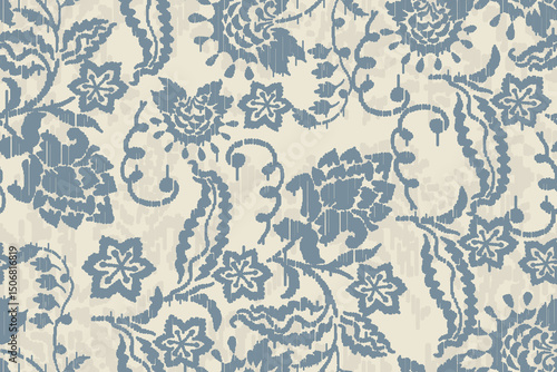 Ikat floral paisley embroidery seamless pattern on background. Ikat ethnic flower oriental pattern traditional. Aztec style abstract vector illustration. design for ikat floral fashion fabric,clothing