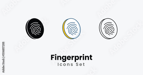 Fingerprint Icons thin line and glyph vector icon stock illustration