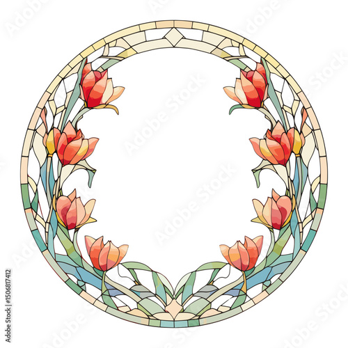 Art nouveau tulip circle frame decorative pattern design vector