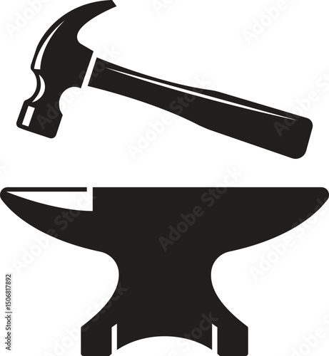 Minimalist Blacksmith Icon with Hammer and Anvil in Silhouette
