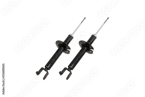Fotografía Car Shock Absorber or Strut Isolated, A close up of a new black car shock absorb