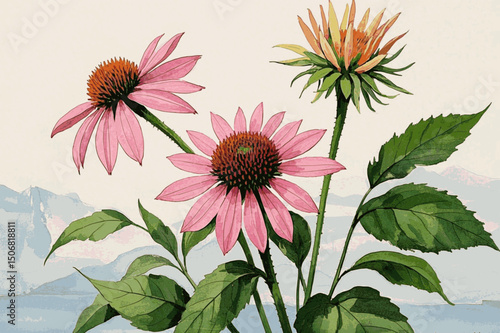 Vitality Unveiled: Herbal Light herb echinacea isolated watercolor vector illustration svg