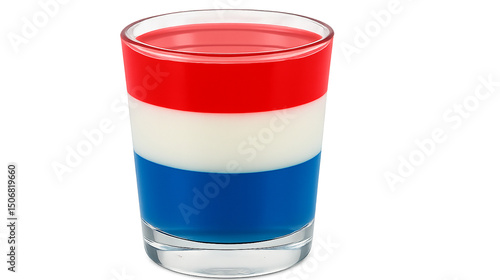 Patriotic Red, White, and Blue Layered Jelly Dessert in Glass – 4th of July Themed Treat (Transparent Background)