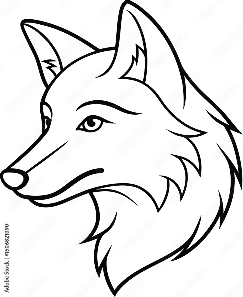 Fototapeta premium Fox Head Outline Illustration Black and White Vector Drawing of Animal