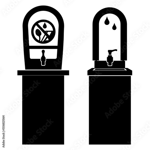 Silhouette of Eco-Friendly Liquid Refill Taps with Zero Waste Signage