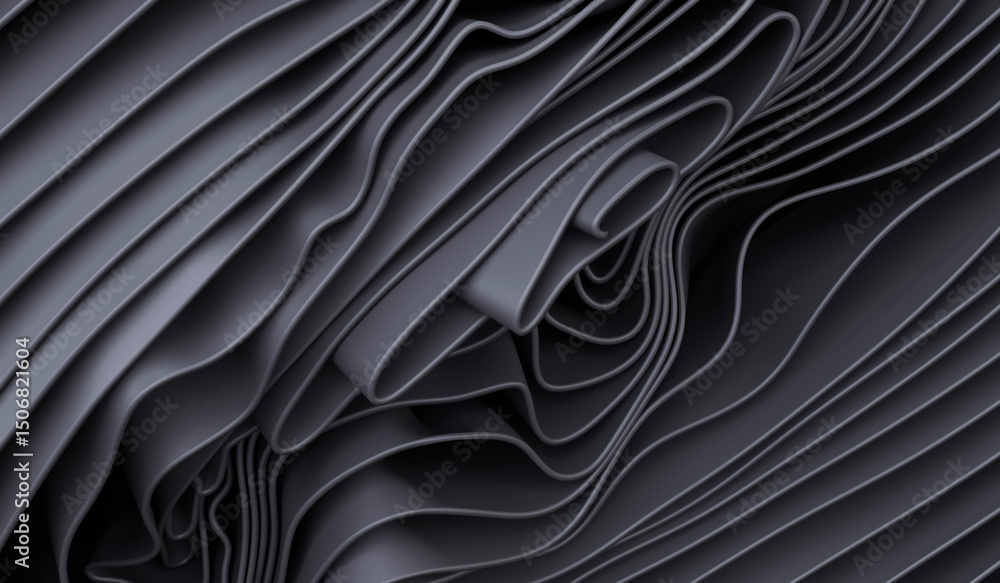 Obraz premium Dark wavy 3D layers, abstract geometric background