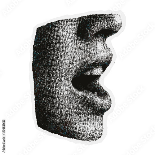 Monochrome textured speaking mouth  vector