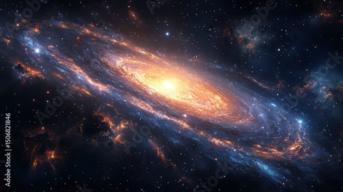 Vibrant galaxy with swirling stars and cosmic colors against a dark background.