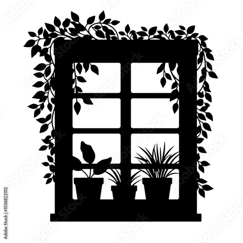 Silhouette of Window with Terracotta Plants for Home Garden Decor
