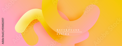 Abstract fluid shapes, warm color palette. Pink, yellow gradients create modern design. Soft shadows add depth.