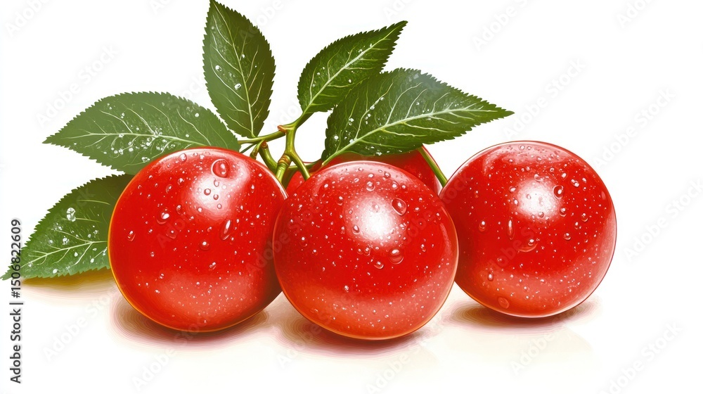Fototapeta premium Fresh Juicy Red Plums with Dew Drops