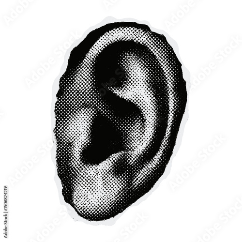 Artistic ear illustration, monochrome style  vector