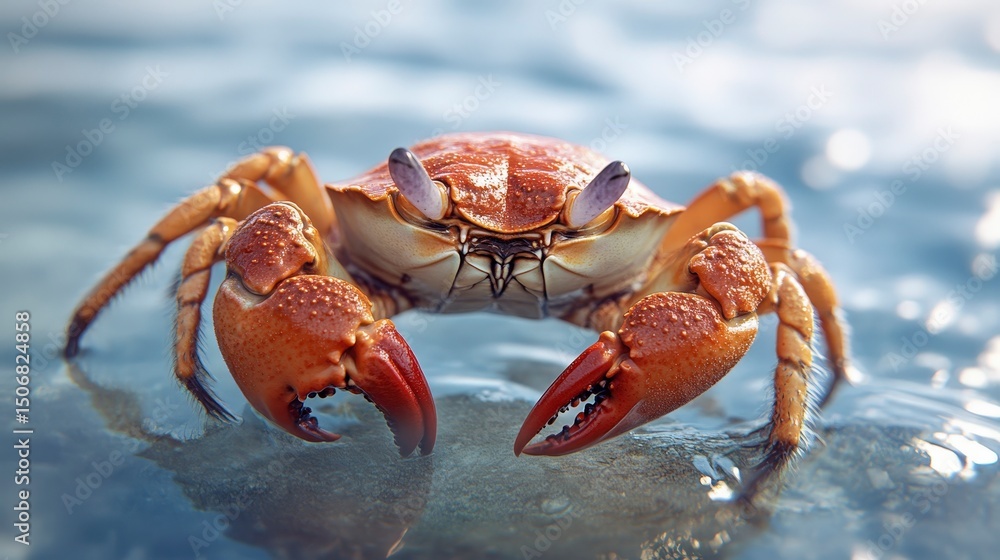 Close-Up of a Snow Crab Partially Submerged in Ice-Cold Tidal Water on a Clear Day Close-Up of a Snow Crab Partially Submerged in Ice-Cold Tidal Water on a Clear Day