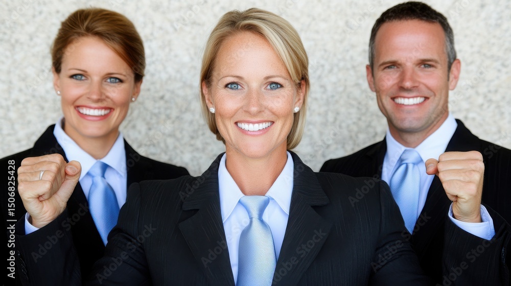 Confident Business Team Celebrating Success in Formal Attire Confident Business Team Celebrating Success in Formal Attire