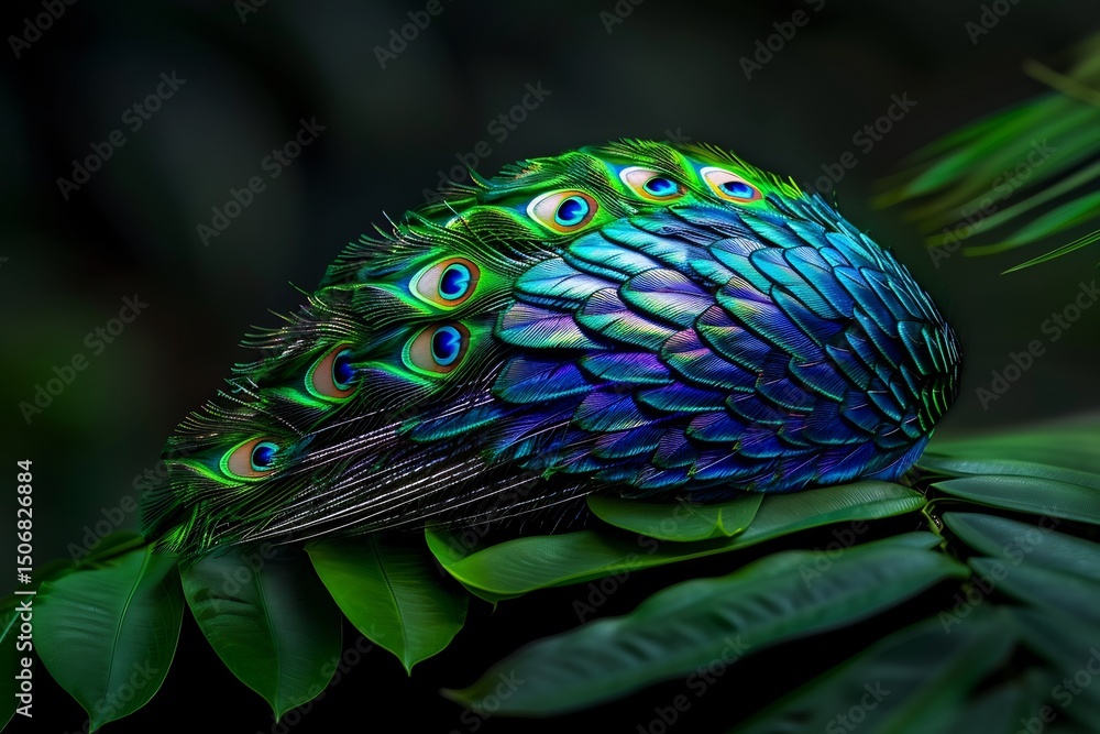 Naklejka premium Telephoto macro of a peacock feather eye