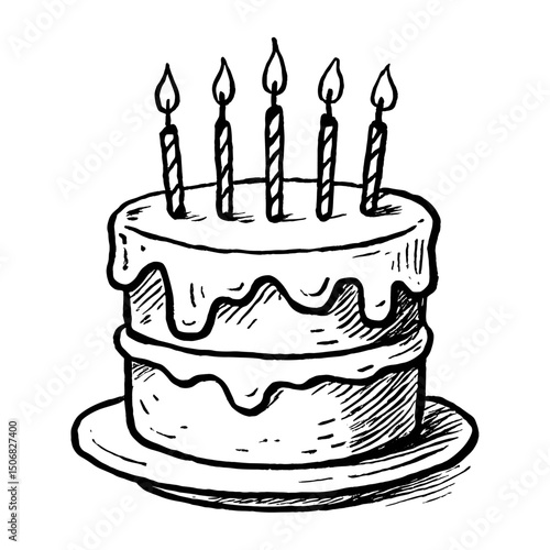 Hand-drawn cake with candles vector
