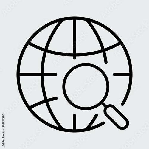 Globe icon. Earth symbol with loupe stock illustration