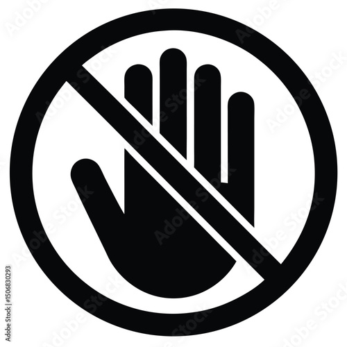 Black and White of Hand with Diagonal Line in a Circle