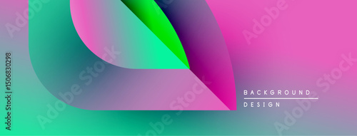Abstract vibrant shapes overlap, creating fluid gradients. Pink, green, purple hues dominate design. Modern aesthetic.