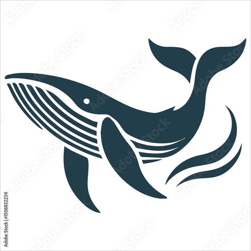 Majestic Whale Silhouette,black and white vector silhouette of a killer whale with an open mouth, mid-swim, on a clean white background
