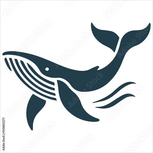 Majestic Whale Silhouette,black and white vector silhouette of a killer whale with an open mouth, mid-swim, on a clean white background