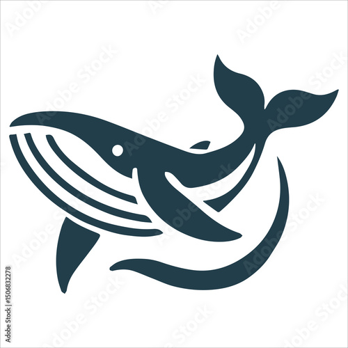 Majestic Whale Silhouette,black and white vector silhouette of a killer whale with an open mouth, mid-swim, on a clean white background
