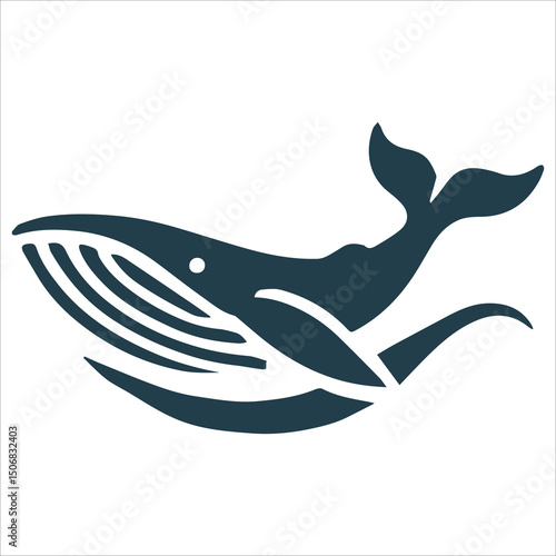 Majestic Whale Silhouette,black and white vector silhouette of a killer whale with an open mouth, mid-swim, on a clean white background