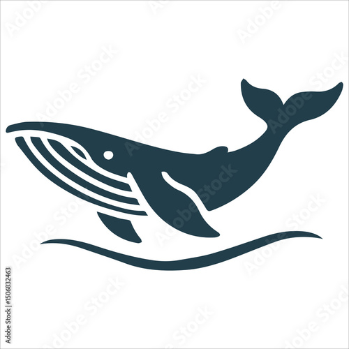 Majestic Whale Silhouette,black and white vector silhouette of a killer whale with an open mouth, mid-swim, on a clean white background