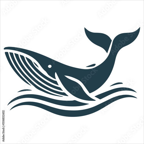 Majestic Whale Silhouette,black and white vector silhouette of a killer whale with an open mouth, mid-swim, on a clean white background