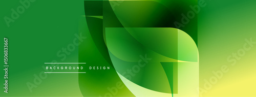 Abstract green background. Overlapping shapes create dynamic visual effect. Gradient transitions offer smooth color flow. Modern design element.