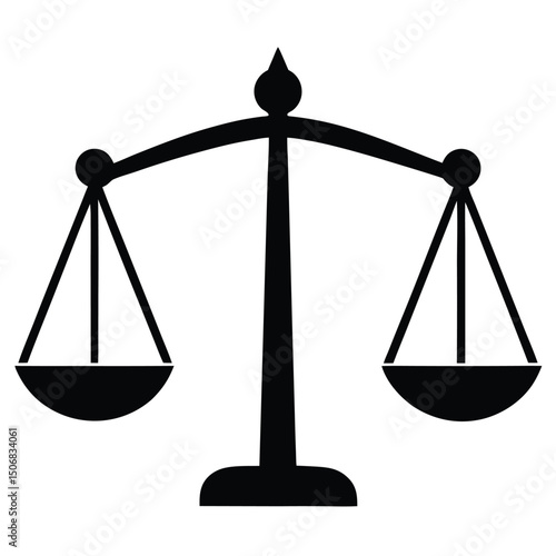 Black Scales of Justice Symbol on White Background, Law and Balance Representation