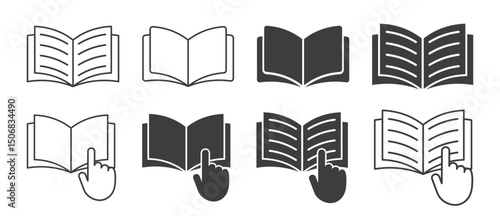 Open book catalog icon symbol shape. Instruction manual reading logo sign. Diary text study page. Vector illustration image. Isolated on white background.