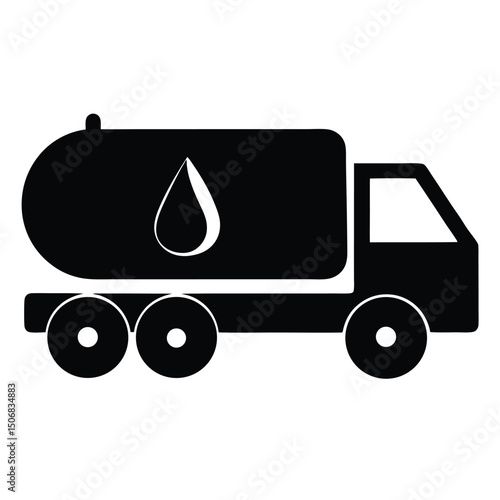 Black Silhouette of a Tanker Truck with a Water Drop Symbol on Tank