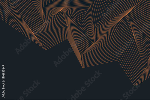 Futuristic digital landscape with structured polygon lines and geometric symmetry in glowing orange