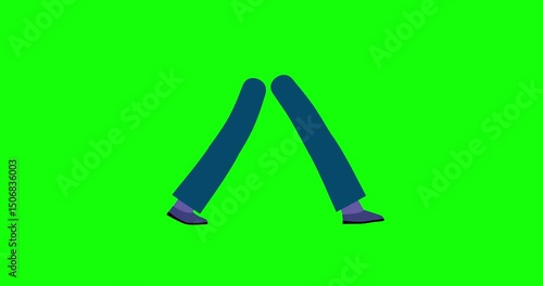 Blue trousers legs walking animated greenbox. Cartoon green screen animation of business character. Business explainer flat design people serie movie video 4k. Male or female element.