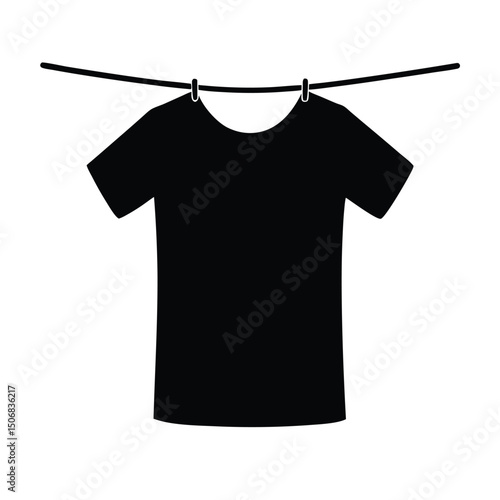 Black TShirt Hanging on a Clothesline with Clothespins Laundry Day Simplicity
