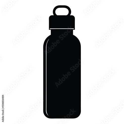 Black Water Bottle Silhouette, Reusable Container with Lid and Carrying Loop Design
